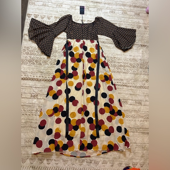 Save the Queen Italian Sheer Midi Dress Bell Sleeves Polka Dot NWT M - Picture 2 of 7